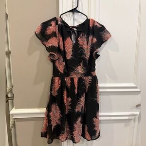 Entro Black and Pink Feather Print Mini Dress